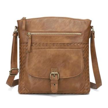 Imagem de KouLi Buir Bolsas transversais para mulheres – bolsas de ombro de couro PU bolsa tiracolo bolsas médias multi bolsos.., Braun, Medium