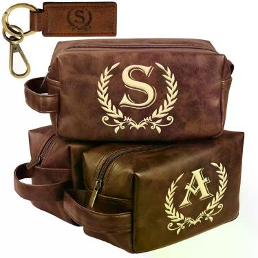 Imagem de Necessaire giftoria de couro impermeável marrom escuro (P)