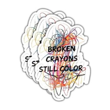 Imagem de 3 peças de adesivos de giz de cera quebrados - Decalque inspirador de apoio à saúde mental à prova d'água para laptop, garrafa de água, caderno, espelho - presente para estudantes, artistas