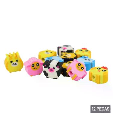 Imagem de Borracha Escolar Yin's Fazendinha Infantil Divertida Kit 3 Unidades Animais da Fazenda Colorida