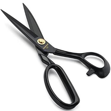 Imagem de Tesoura de costura de tecido de costura profissional resistente de aço Mn de alta resistência industrial para tesouras forjadas ultra afiadas para couro encorpado, corte de tecido, costura, confecção de vestidos, CKTSA050, Preto, 12in