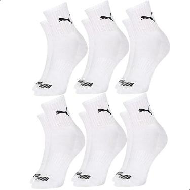 Imagem de PUMA Kit 6 Pares Meia Cano Médio Esportiva Algodão Sola Atoalhada Costura Fina Masculina Feminina Unissex Adulto, 6 Branco, M (34-39)