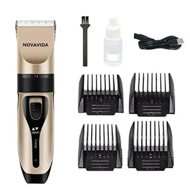 Imagem de Máquina Profissional De Tosa Pet Cães Gato Sem Fio - Ideal Para Retoques E Acabamento Em Cães E Gatos, 4 Pentes De Altura, Tesoura, Pente, Cortador De Unhas E Lima(Tosadorapet-9901) Ouro