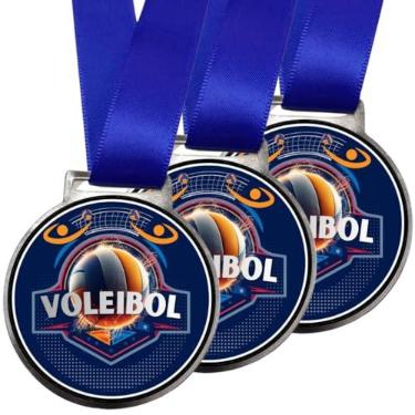 Imagem de Kit 15 Medalhas Para Vôlei De Quadra Premiação de Voleibol Campeão Esportes 50mm Com Fita Azul
