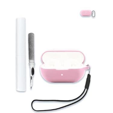 Imagem de Capa para fones de ouvido AM-TW02 AM-TW02, protetor de silicone macio, portátil, resistente a arranhões, com kit de limpeza, mosquetão e cordão para Ambie AM-TW02, rosa