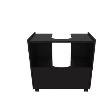Imagem de Gabinete Coluna para Pia de banheiro 1 Porta e com Prateleira Organizadora Branco Ripado(PRETO)