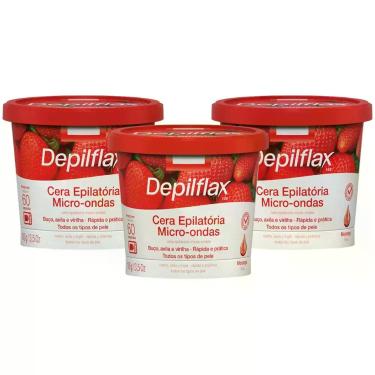 Imagem de Kit 3 Cera Depilatoria Micro-ondas Morango Depilflax Buco Axila Virilh