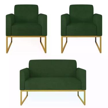 Imagem de Kit Namoradeira E 2 Poltronas Decorativas Base Industrial Dourada Mare