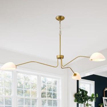 Imagem de xersbav Lustre Moderno De Meados Do Século, Lustre Dourado De 65,5" Com Cúpula De Vidro Branco Leitoso, Luminária Pendente De 3 Luzes Para Sala De Jantar, Cozinha, Ilha, Sala De Estar, Quarto