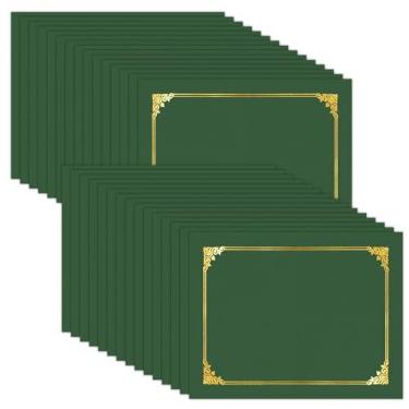Imagem de HAUTOCO Pacote com 30 porta-certificados, pastas de diploma verdes, capas de certificado com borda dourada para cartolina tamanho carta 21 x 28 cm, prêmio, documento, formatura