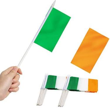 Imagem de Bandeira da Irlanda, ANLEY Mini bandeira nacional irlandesa de 5x8 polegadas com pólo sólido de 12 pol. Branco - cores vivas e resistente ao desbotamento - hiberniano Bandeiras