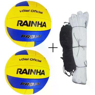 Imagem de Kit de Vôlei 2 Bolas Oficial Pro 7.5 e Rede Master Seda 5m Amarelo+preto Rainha