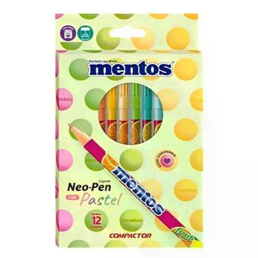 Imagem de Canetinha Hidrográfica Mentos 12 Cores Pastel Com Cheirinho - Compactor