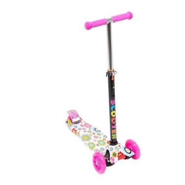 Imagem de Patinete Infantil 4 Rodas com LED, Design Floral, Altura Ajustável, Rosa e Branco (MD01)