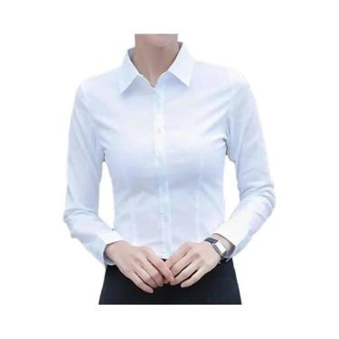 Imagem de Camisa Feminina Branca De Manga Longa Com Botões, Blusa Rosa Elegante 