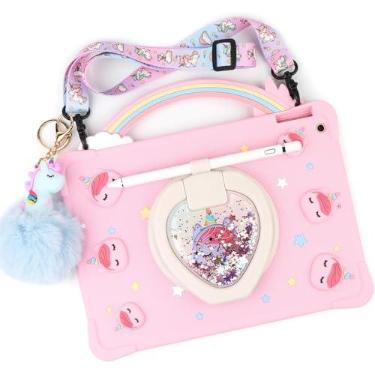 Imagem de [Capa super fofa de unicórnio com alça de arco-íris] Compatível com tablet Samsung Galaxy Tab A9 Plus 28.9 cm 2023 (SM X210/X216/X218) Capa infantil pop it com alça arco-íris e suporte giratório de