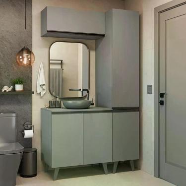 Imagem de Conjunto Gabinete Para Banheiro 120cm 5 Portas Nice Madesa 03 Cinza