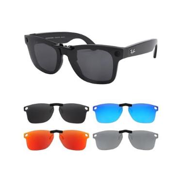 Imagem de HILEEN Clip-on polarizado para óculos de sol Ray-Ban Meta Wayfarer RW4006 e Gen 2 RW4012 Regular 50-22 - preto + vermelho fogo + azul gelo + prata