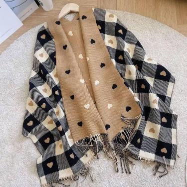 Imagem de Cachecol Xadrez de Tricô Dupla Face Elegante Moda Feminina Quente Toqu
