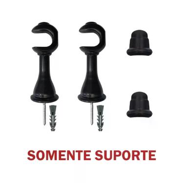 Imagem de Kit Varão para Cortina Simples 2 00m 19mm com Ponteira Suporte e Acessórios Preto OEM Madeira Pinus Revestida em PVC