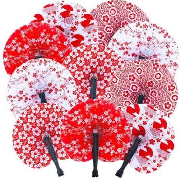 Imagem de Bestage 20 peças de leques de papel chinês, flores de cerejeira dobráveis de mão, decorações de ano novo chinês, leques dobráveis asiáticos orientais japoneses para festivais, festas de casamento