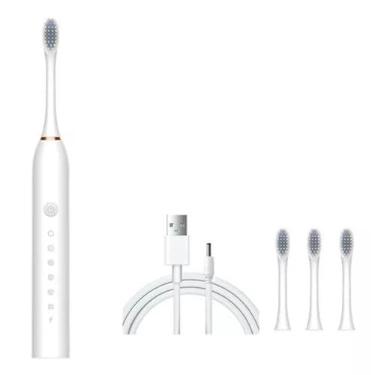 Imagem de Escova Dental Rotativa Elétrica USB Recarregável Limpeza profunda Removedor de Placas Inclui Refil 3 Modos de Escovação