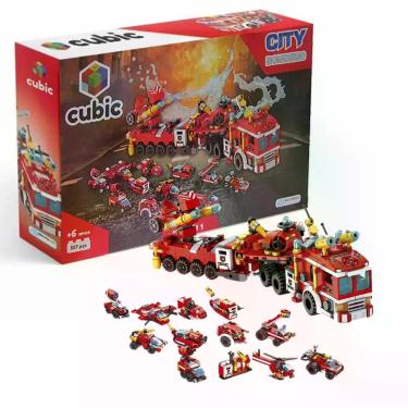 Imagem de Blocos de Montar Cubic City 12 em 1 Bombeiro Resgate 557 peças Brinque