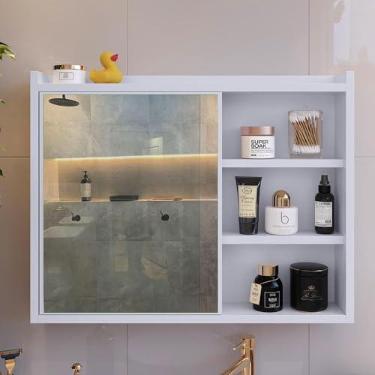 Imagem de Espelheira Luxo Porta Prateleira Organizadora Espelho Decorativo Armarinho Banheiro Suspenso - Loja Inova BR (Branco)