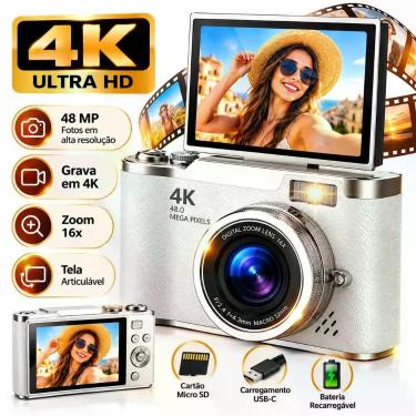Imagem de Câmera Digital 48MP 4K com Tela Articulável e Flash Integrado: Cor Bra