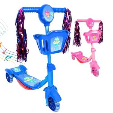 Imagem de Patinete Infantil 3 Rodas com Luzes Led e Cesta Emite Som Musical Altura Regulável e Freio Traseiro (AZUL)