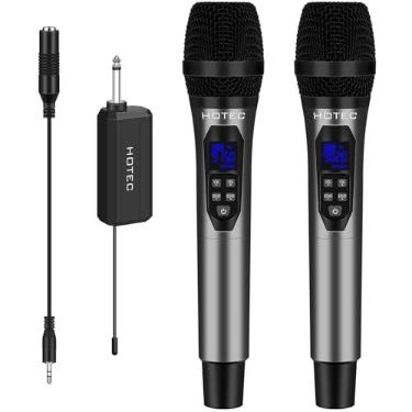 Imagem de HOTEC Microfones sem fio duplo UHF sistema de microfone portátil com controle de eco/volume, receptor recarregável para discurso de festa de casamento na igreja de karaokê, sistema de PA compatível
