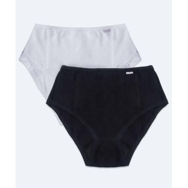 Imagem de Kit 2 Calcinhas Cintura Alta Básicas Moderna-72526, Branco, Preto, P