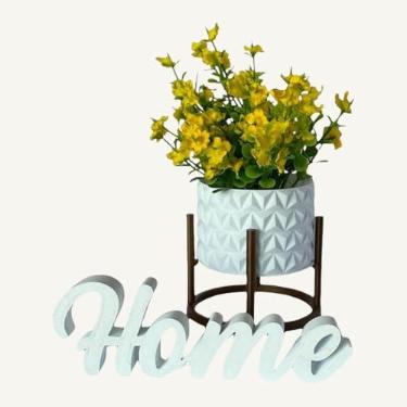 Imagem de Vaso Textura Diamante Palavra Home Decoração Interiores Escritório Cozinha Suculentas e Cactus (Branco)