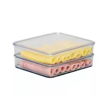 Imagem de Porta Frios Empilhável Plástico Transparente com Tampa Pote para Presunto e Queijo Duplo Cinquetti