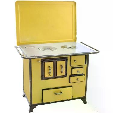 Imagem de Fogão a Lenha com Forno 3 Bocas Venâncio Barroco Gabinete Nº3 Amarelo Chapa Aço Carbono Saída Esquerda