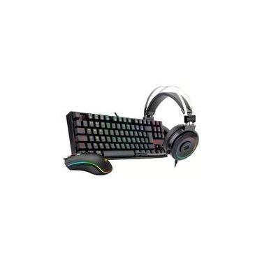Imagem de Kit Gamer Redragon RGB, com Headset Lamia 2, Drivers 40mm + Teclado Kumara, Switch Outemu Brown, ABNT2 + Mouse Cobra 12400 DPI, Preto - S125