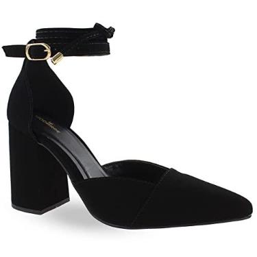Imagem de Sapato Scarpin Salto Grosso Médio Bico Fino S05 Cor:Preto;Tamanho:36