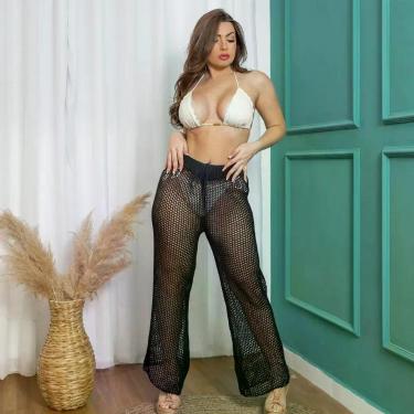 Imagem de Saída de Praia Calça Tricot Crochê Vazada Transparência Chic - Z&R Mod