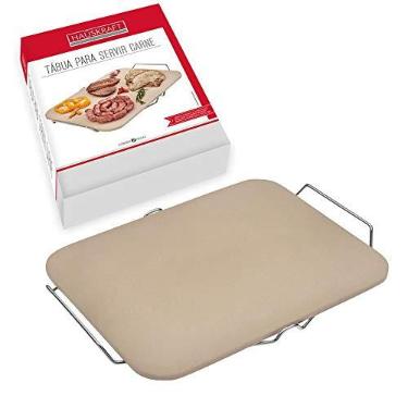 Imagem de Hauskraft TBBU-018 Tabua Carne Retangular com Suporte em Cerâmica, Bege/Prata