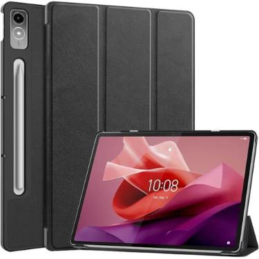 Imagem de Capa Smart Case Compatível Para Lenovo Tab P12 12.7 Polegadas 2023 e Tab P12 12.7 Polegadas 2024 TB370FU TB-371FC Preto Leve, PU de qualidade,Anti-impressões digitais,Resistente a arranhões