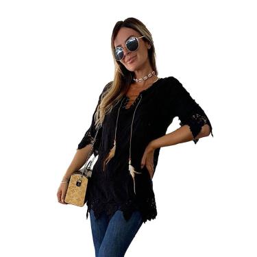 Imagem de Blusa Camisa Importada Renda Algodão Moda Praia Levinha / Saida de Pra