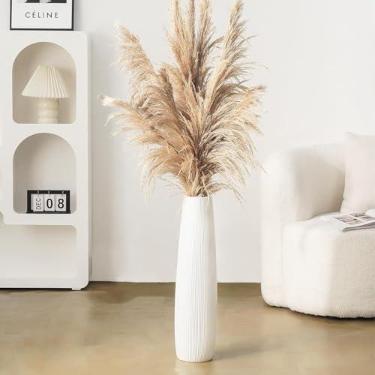 Imagem de Vaso de cerâmica grande branco, vaso de chão de 61 cm de altura, vasos de flores grandes decorativos para decoração de sala de estar moderna em casa, escritório, quinta, esmalte brilhante (61 cm de