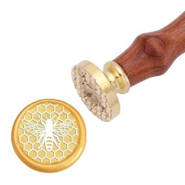Imagem de Carimbo de selo de cera de abelha cobre 25 mm vintage destacável carimbo de latão e um padrão de cabo de madeira carta convite cartão convite casamento presente pacote feriados