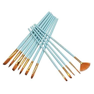 Imagem de Conjunto de pincéis Ajcoflt para detalhes finos, duas cores, cerdas de taklon, para aquarela, pintura a óleo, acrílico, para miniaturas, kit de desenho para estudantes e iniciantes, 12 peças