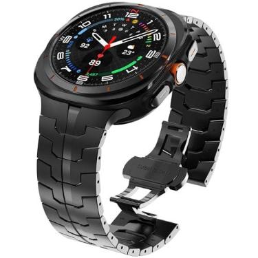 Imagem de Pulseira de metal masculina WINGLE para Samsung Galaxy Watch Ultra 2025 de 47 mm, de aço inoxidável, armadura resistente e durável, chique, casual, executiva, fecho dobrável borboleta (preta)