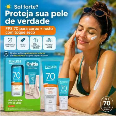 Imagem de Kit Protetor Solar Sunless FPS 70 200g + Protetor Facial 30g