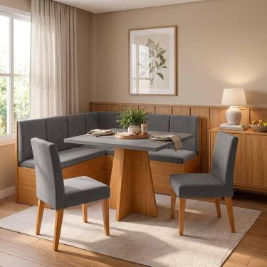 Imagem de Canto Alemão Baú com Mesa Quadrada e 2 Cadeiras Mel Cinza Linha Barilo