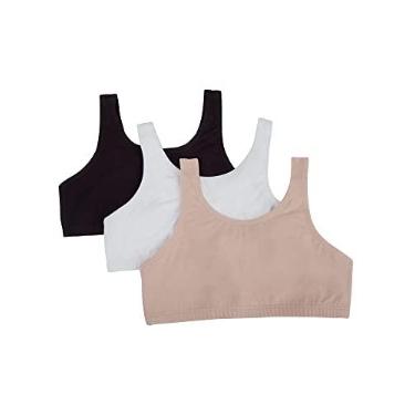 Imagem de Fruit of the Loom Pacote com 3 sutiãs esportivos elásticos de algodão para meninas em cores do dia a dia, Branco/Preto/Areia, 28