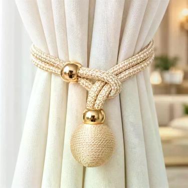 Imagem de Kit 2 Prendedor Cortina Presilha Ajustável Sala Luxo Creme Creme Prend