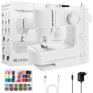 Imagem de Máquina de costura, máquinas de costura para iniciantes com luzes, botão frontal e reverso, mini máquina de costura de ajuste de duas velocidades com 12 pontos, fácil de usar, adequado para roupas,